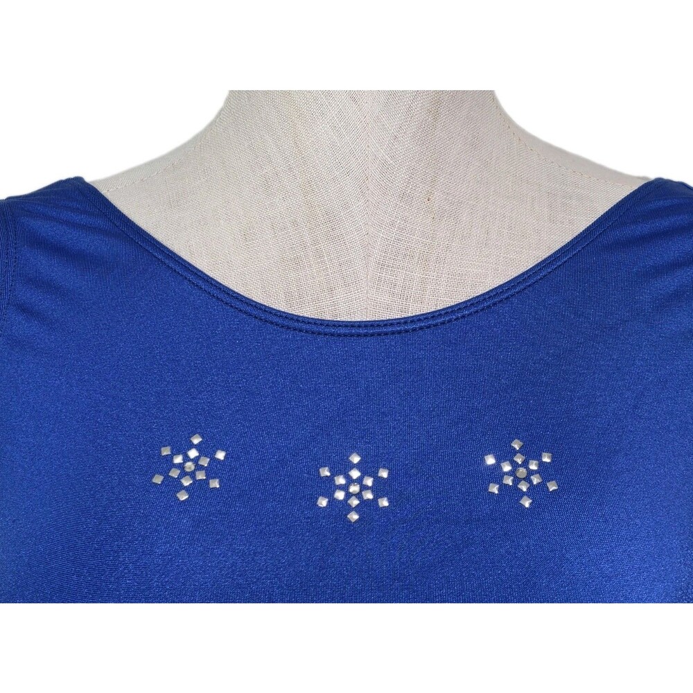 GK Elite VTG 90s Blue Snowflake Bling Logo Biketard Unitard Dance AXL Adult XL - Picture 3 of 16